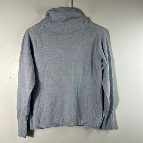 Ann Taylor Loft Tie Mock Neck Wool Cashmere Angora Sweater M Light Blue Pockets - Picture 2 of 7